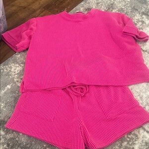Zenana Outfitters Pink Ribbed Knit Set